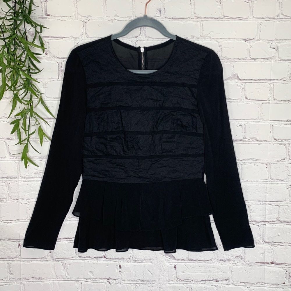 Nicole Miller Artelier silk ruffle zipper top sz Small